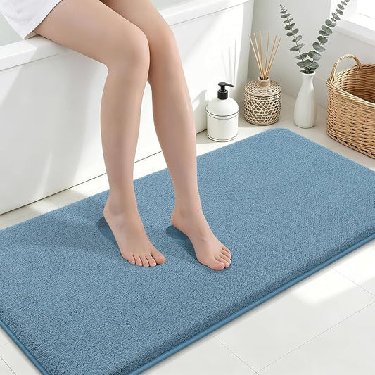 Smiry Memory Foam Bath Mat 47x24, Extra Soft Absorbent Bathroom Rugs | Grayish Blue Quick Dry, Machine Washable Bath Mats for Bathroom, Shower, Tub and Home Decor Accessories