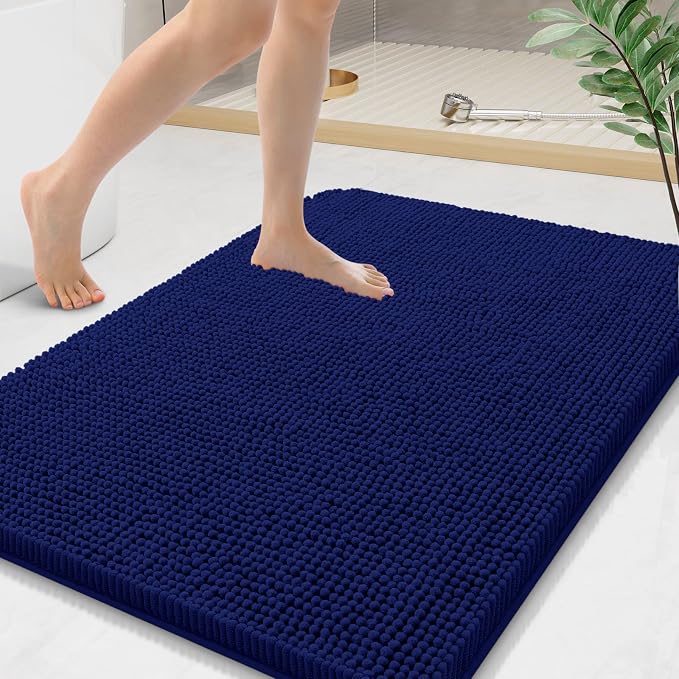 Arotive Bathroom Rugs 36x24, Soft Absorbent Shaggy Chenille Bath Rugs | Navy, Machine Washable Rubber Backing Bath Mats for Bathroom Floor Tub and Shower Home Decor Accessories
