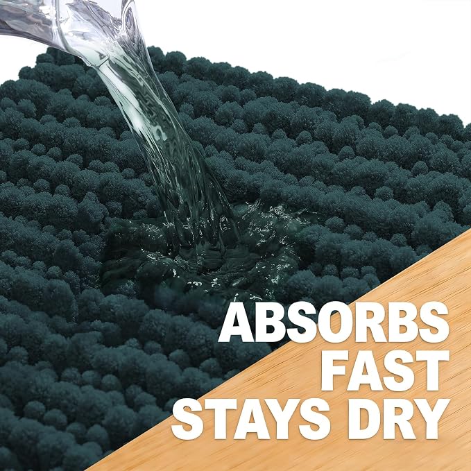 OLANLY Bathroom Rugs 30x20, Thick Soft Absorbent Chenille Bath Rugs | Blackish Green, Shaggy Bath Mat with Quick-Drying Rubber Backing, Washable for Floor, Tub and Shower, Home Decor Accessories