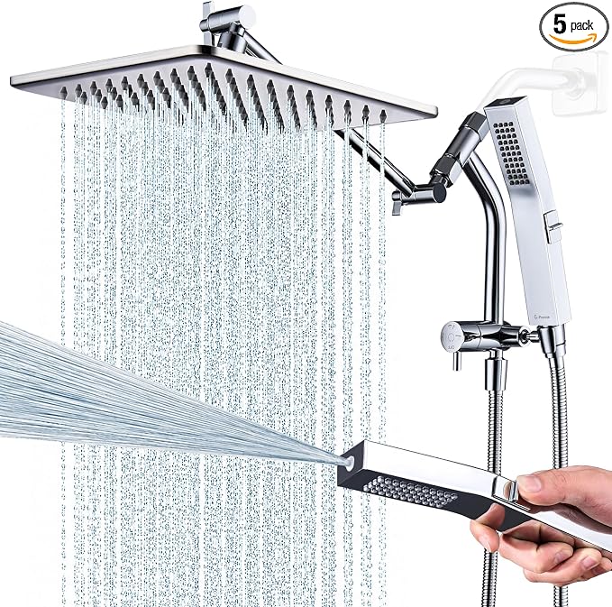 G-Promise 10 Inch All Metal Rain Shower Head with Handheld Spray (Chrome) | Full Body Coverage, Pause Mode Diverter, Power Wash Mode Handheld, Suits Every Height, Easy to Install, Modern Bath Upgrade