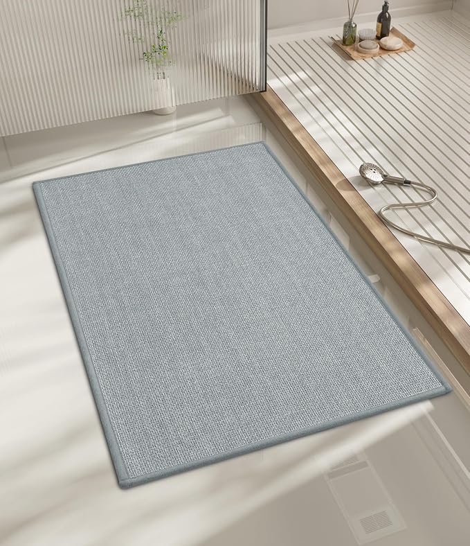 Bathroom Rugs Mat 24x17, Ultra Thin Non Slip Bath Mat Small Quick Dry Absorbent Bath Mat for Bathroom Floor, (Light Grey, 24"x17")