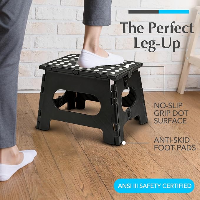 Handy Laundry Folding Step Stool 9 Inch 2-Pack, Black, Holds 300 lbs | 2-Pack, 9 Inch, Black, Foldable Collapsible Step Stool, Non-Slip, Holds 300 lbs, Kitchen Bathroom Bedroom, Adults