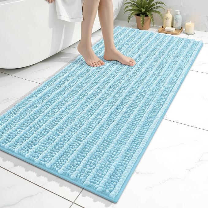 Arotive Bathroom Rugs Mat 47x24, Soft Absorbent Chenille Shaggy Bath Mat | Blue, Machine Wash Dry, Bath Rugs for Bathroom Floor, Tub and Shower, Home Decor Accessories