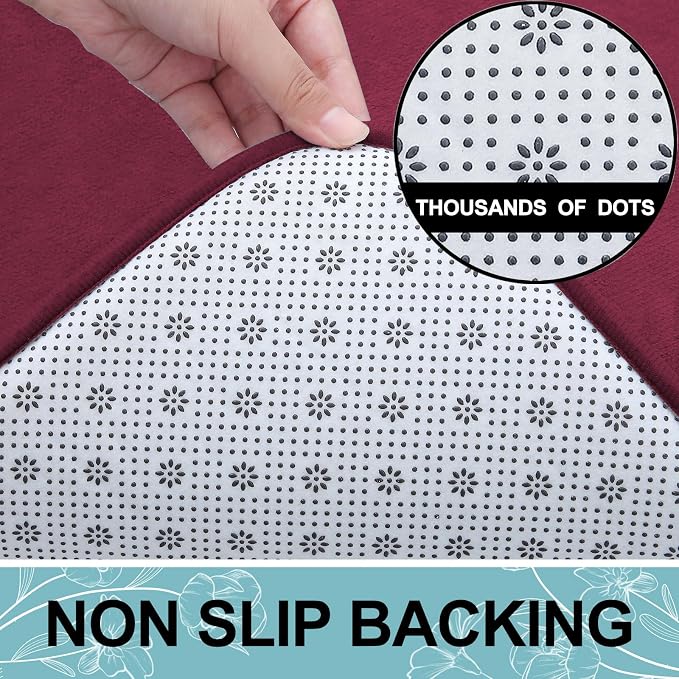 Smiry Memory Foam Bath Mat 44x24, Extra Soft and Absorbent Bathroom Rugs | Burgundy, Quick Dry Machine Washable Non-Slip Bath Mat for Bathroom Floor, Shower and Tub
