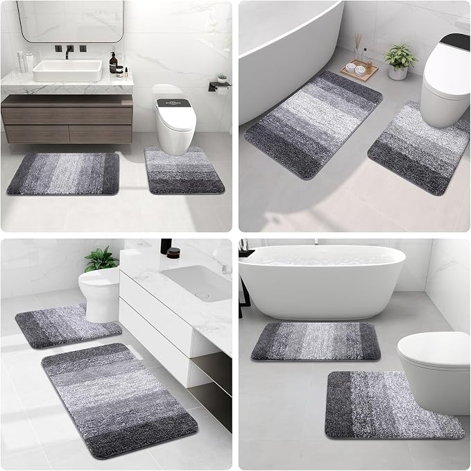 Arotive Microfiber Bathroom Rugs, Shaggy Soft Absorbent Bath Rug, 36x24 | Grey, Rubber Backing Thick Plush Machine Washable Dry Bath Mats for Bathroom, Tub and Shower, Rectangular