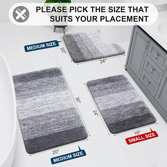 Arotive Microfiber Bathroom Rugs, Shaggy Soft Absorbent Bath Rug, 40x24 | Grey, Rubber Backing Thick Plush Machine Washable Dry Bath Mats for Bathroom, Tub and Shower, Rectangular