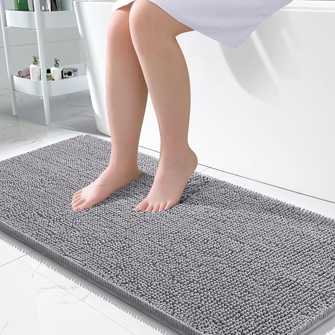 OLANLY Large Bathroom Rugs 50x30, Extra Soft Absorbent Chenille Bath Rugs | Grey, Quick-Drying Rubber Backing, Machine Washable Bath Mat for Bathroom Floor, Tub and Shower, Home Decor Accessories