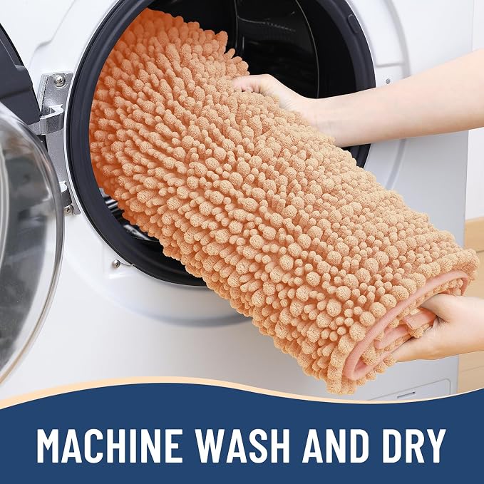 Arotive Bathroom Rugs Mat 24x16, Soft Absorbent Chenille Shaggy Bath Mat | Peach, Machine Wash Dry, Bath Rugs for Bathroom Floor, Tub and Shower, Home Decor Accessories