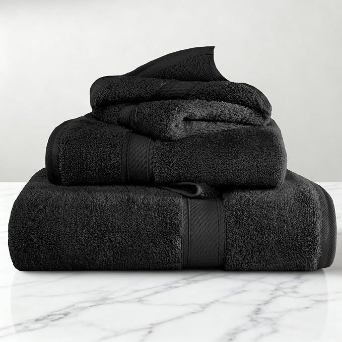 Superior Egyptian Cotton Ultra Plush & Absorbent, 3 Piece Set, Black | Quick Dry, Soft Luxury Towel Set, Bath Essentials, Guest Bath, Spa, 1 Bath, 1 Hand, 1 Face Towels, Madeline Towels