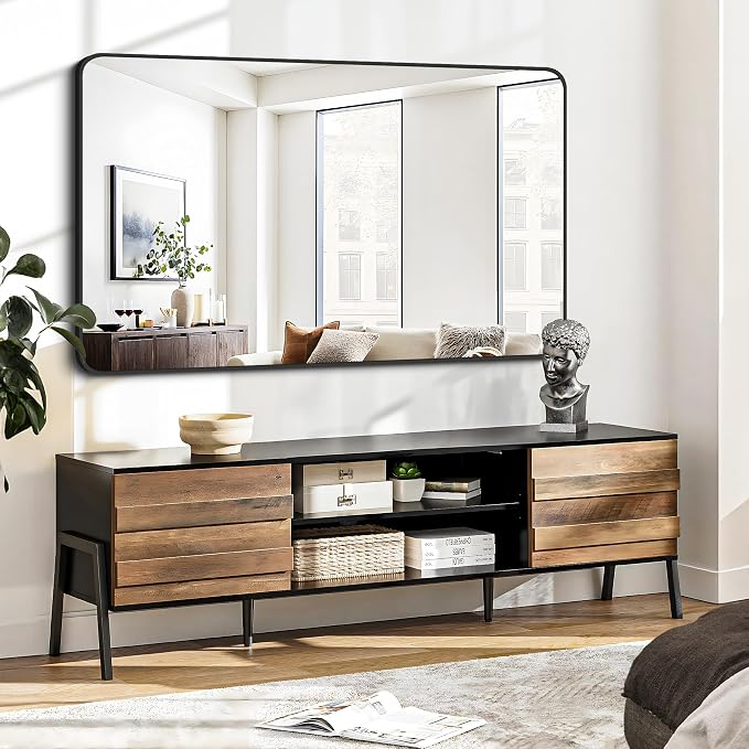 FORBATH Black Bathroom Mirror, Rectangular Vanity Mirror 30 x 48 Inch Wall Rounded Corner Metal Framed Bathroom Mirror for Living Room Bedroom Entryway Decor (Horizontal/Vertical)