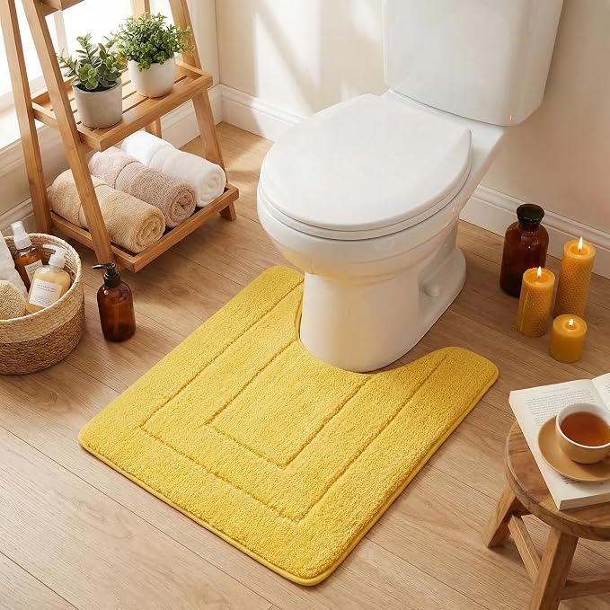 GRANNY SAYS Yellow U Shaped Toilet Rug 20" x 24", Non-Slip Bath Mat | Soft microfiber, TPR backing, absorbs water quickly, machine washable, fits around most standard toilet bases