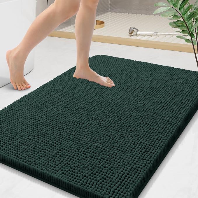 Arotive Bathroom Rugs 36x24, Soft Absorbent Shaggy Chenille Bath Rugs | Blackish Green, Machine Washable Rubber Backing Bath Mats for Bathroom Floor Tub and Shower Home Decor Accessories