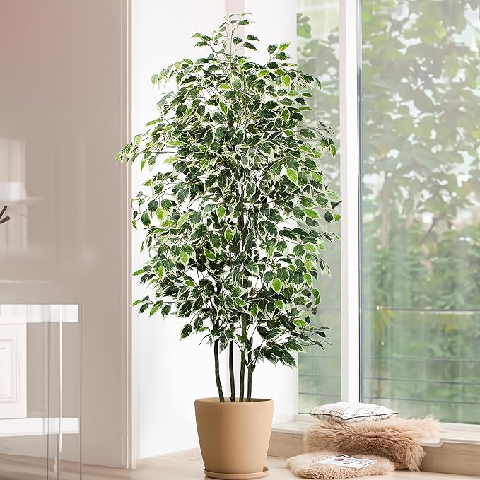 Yepdin Artificial Ficus Tree，6ft Tall Silk Ficus Tree for Home Decor Indoor & Outdoor Fake Plant Suitable for Living Room,R1802PCS
