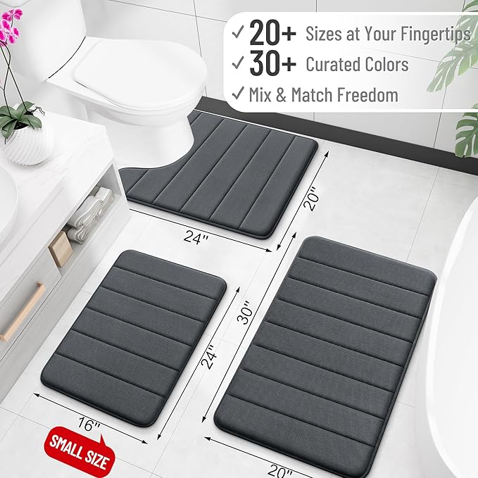 OLANLY Memory Foam Large Bath Mat 59x34, Super Soft Absorbent Bathroom Rugs | Dark Gray, Quick Dry Bath Rug, Machine Washable Shower Floor Mats, Bathmat Carpet for Bathroom Floor, Tub and Shower