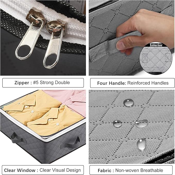 BiCINE 4 Pack Under Bed Storage, 90L Foldable Closet Containers Organizers | Under Bed Storage Bins, Underbed Storage Bags for Wrapping Paper, Blanket, Towels, Clothes, Comforter, Sweaters, Linen Sheet