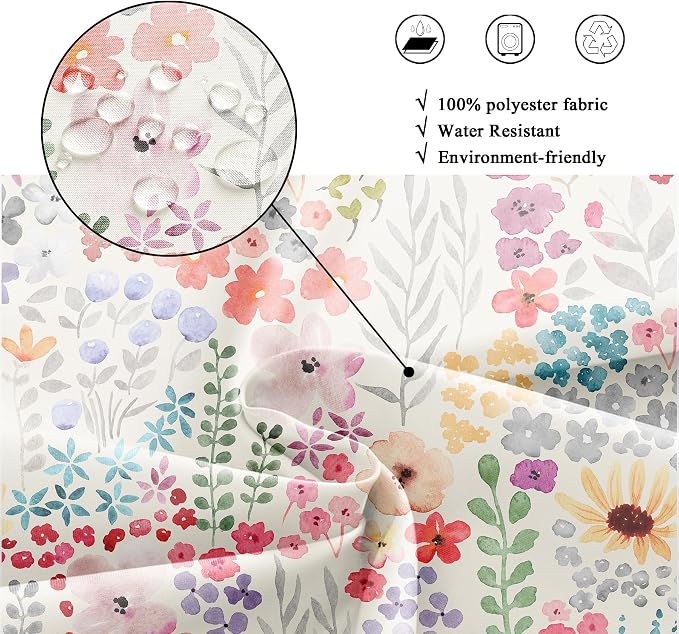 Pink Floral Flower Cute Summer Kids Girls Bathroom Shower Curtain Set | 72"W x 72"H Girly Wildflower Spring; water-repellent HD print, quick-dry fabric with 12 hooks for easy hanging.