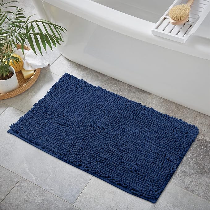 Ultra Soft Texture Chenille Plush Bath Rugs Floor Mats, Bath Rug Non Slip Microfiber Door Mat for Kitchen/Entryway/Living Room (30 x 20 inches, Blue)