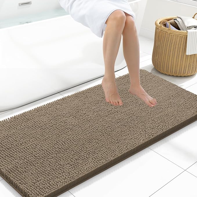 Arotive Bathroom Rugs 47x20, Soft Absorbent Shaggy Chenille Bath Rugs | Camel, Machine Washable Rubber Backing Bath Mats for Bathroom Floor Tub and Shower Home Decor Accessories