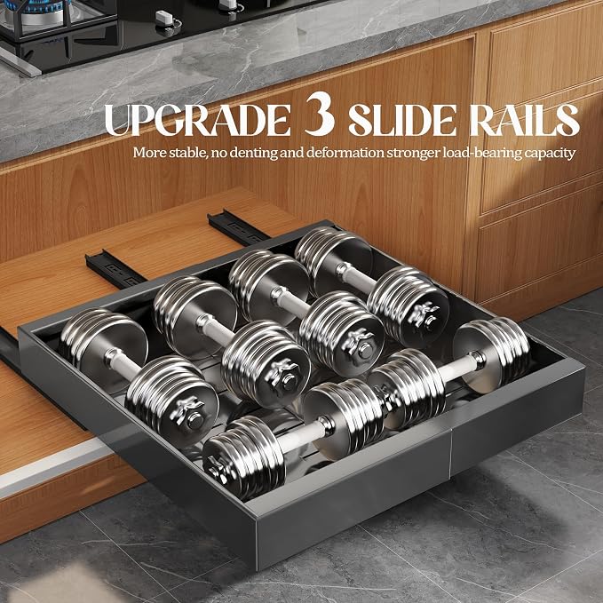 Seinloes 6 Pack Expandable Pull Out Cabinet Organizer 21"Deep With Raising Pad for Framed Cabinets,Upgrade 3 Slide Rails Slide Out Drawers,No Drill Roll Out Shelves,Adjustable Width 12.1"-20.4" Black