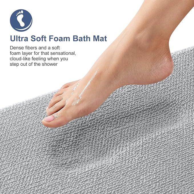 OLANLY Thick Memory Foam Bathroom Rug 36x24, Absorbent Bath Mat, Light Grey | Soft Quick Dry Bath Rugs, Non-Slip, Machine Washable Carpet for Bathroom Floor, Tub and Shower, Home Decor Accessories