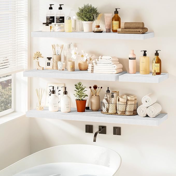 Vivelove Floating Shelves 9 inch Deep 16”Long Set of 2, White | Easy Install With Hardware, 1.5" Thick, Invisible Brackets, Wall Mounted, No Sagging, For Any Room