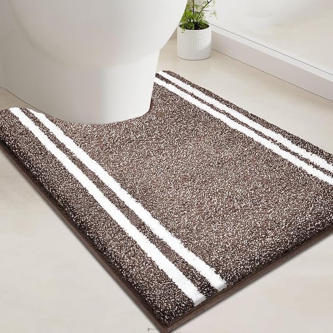 PURRUGS Bathroom Rug, Bath Mat, 20" x 24" U-Shaped, Brown | Machine Washable, Non-Slip, Waterproof TPR Backing, Super Absorbent, Quick Dry, Contour Rug for Toilet Base