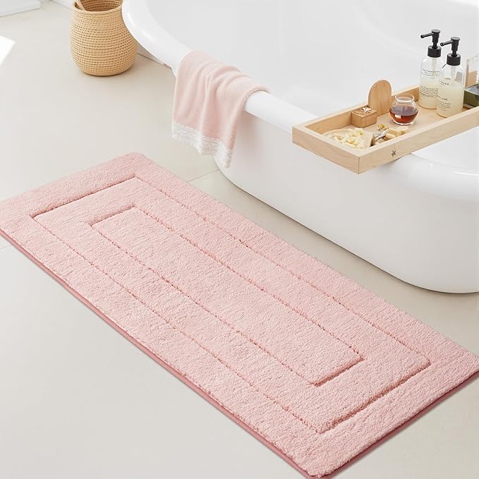 GRANNY SAYS Pink Bathroom Runner Rug 24" x 59", Soft Microfiber Bath Mat | Non-Slip long rug with TPR Backing, Absorbent, Machine Washable Extra Large Bath Rugs for Double Vanity, Shower, Tub