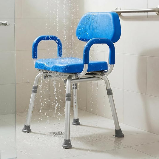 Platinum Health Padded Shower & Bath Chair with Armrests and Back, for Inside Shower and Bathtub for Elderly and Seniors Safety, Adjustable Height, Institutional Quality, Aluminum, Polyurethane, Blue