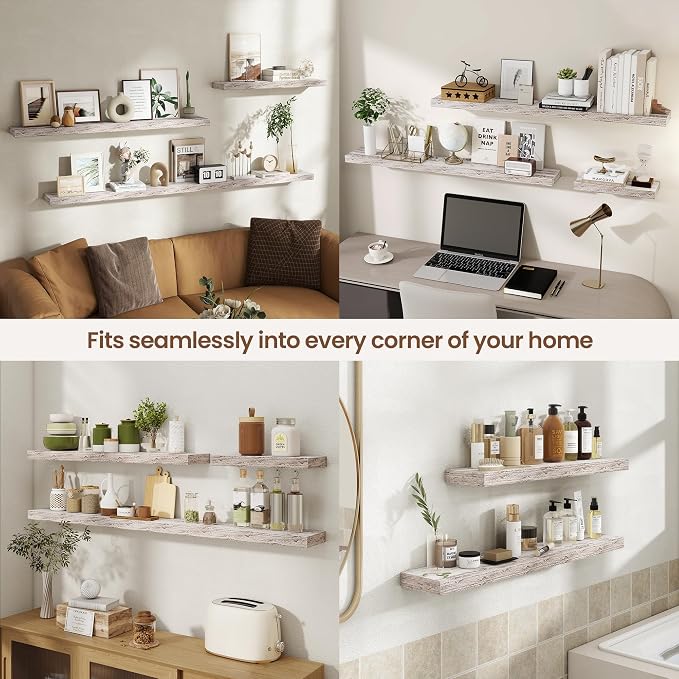 Acovy 40 Inch Floating Shelves for Wall 2 Pack, 40" Wall Shelves for Books, Storage, Decor, Wall Mounted Floating Shelf with Invisible Brackets for Kitchen, Living Room, Rustic