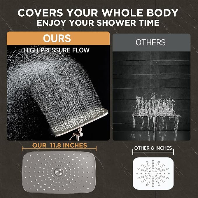 Veken Brushed Nickel 11.8" Shower Head with Handheld,Stain Resistant Finish | Handheld Shower Head with Multi Spray Modes,Rainfall Combo with 15" Metal Extension Arm,Detachable Dual Shower,Regaderas Para