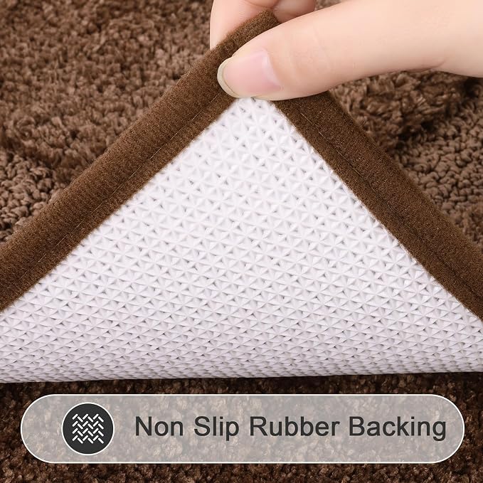 SHACOS Soft Microfiber Dark Brown Bathroom Rugs Sets 2 Pieces 32x20 inch | Absorbent Plush Bath Rugs, Non Slip Washable Shaggy Bath Mats, Fluffy Bathroom Runner Floor Mats Shower Rug