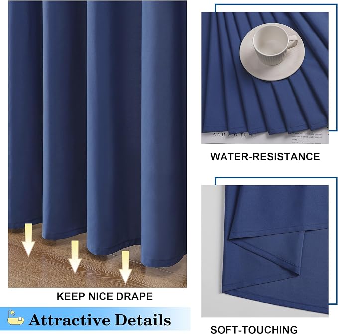 Zora 84 Inch Shower Curtain Set with 12 Plastic Hooks, Plain Fabric Shower Curtain for Bathroom - Extra Long Shower Curtain, Water Resistance, Machine Washable Soft Cloth, 72WX84L, Dusty Blue