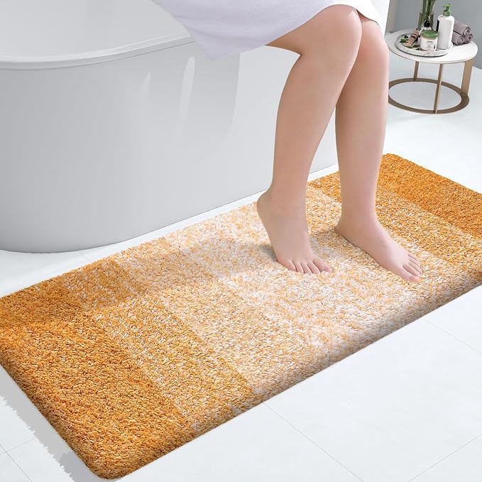 OLANLY Bathroom Runner Rug 40x24, Extra Soft Absorbent Microfiber Bath Rugs | Golden Yellow, Non-Slip Quick-Drying Rubber Backing, Washable Long Bath Mat for Floor, Tub and Shower, Home Decor