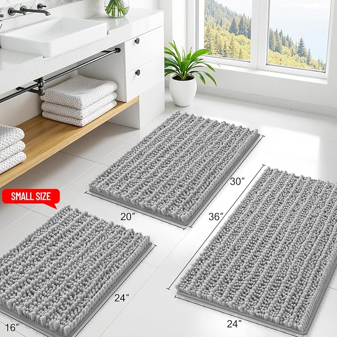 Smiry Bathroom Rugs 40X32, Extra Soft Rubber Backing Chenille Bath Mats | Light Grey Machine Washable Non Slip Quick Dry Bath Mats for Bathroom Floor, Tub, Shower, Home Decor Accessories