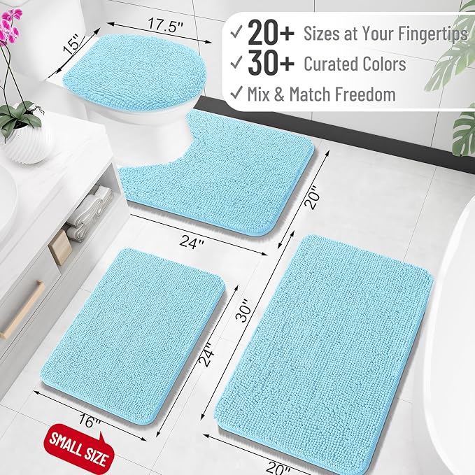 OLANLY Large Bathroom Rugs 44x32, Extra Soft Absorbent Chenille Bath Rugs | Sky Blue, Quick-Drying Rubber Backing, Machine Washable Bath Mat for Bathroom Floor, Tub and Shower, Home Decor Accessories