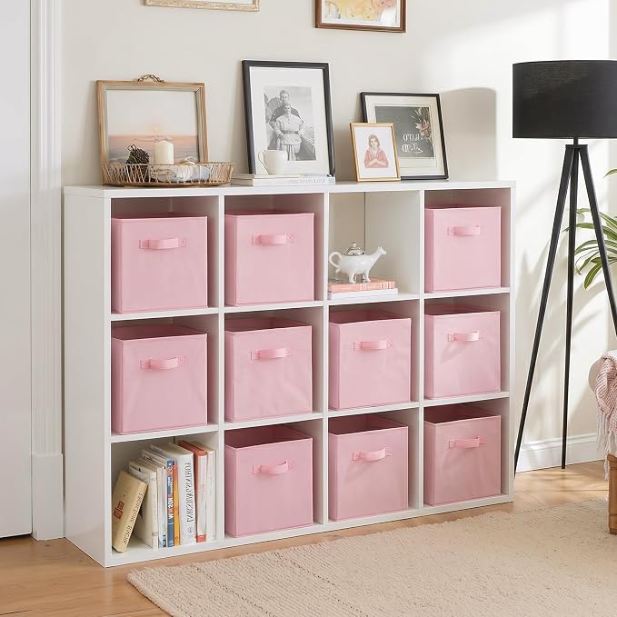 Cupic Cupid 10-Pack 11x11 Collapsible Storage Cubes, Fabric Bins, Pink | Foldable, Reinforced Front Handle, Holds Clothes, Toys, Blankets and More, Fits Closet, Shelves, Nursery, Bedroom
