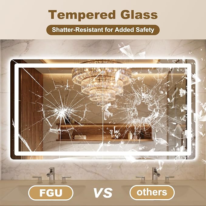 LED Bathroom Mirror with Lights, 30" x 55" Lighted Vanity Mirror | Frontlight+Backlit, 3 Colors Dimmable Brightness, Anti-Fog, Memory Function, Shatterproof Tempered Glass, Horizontal/Vertical
