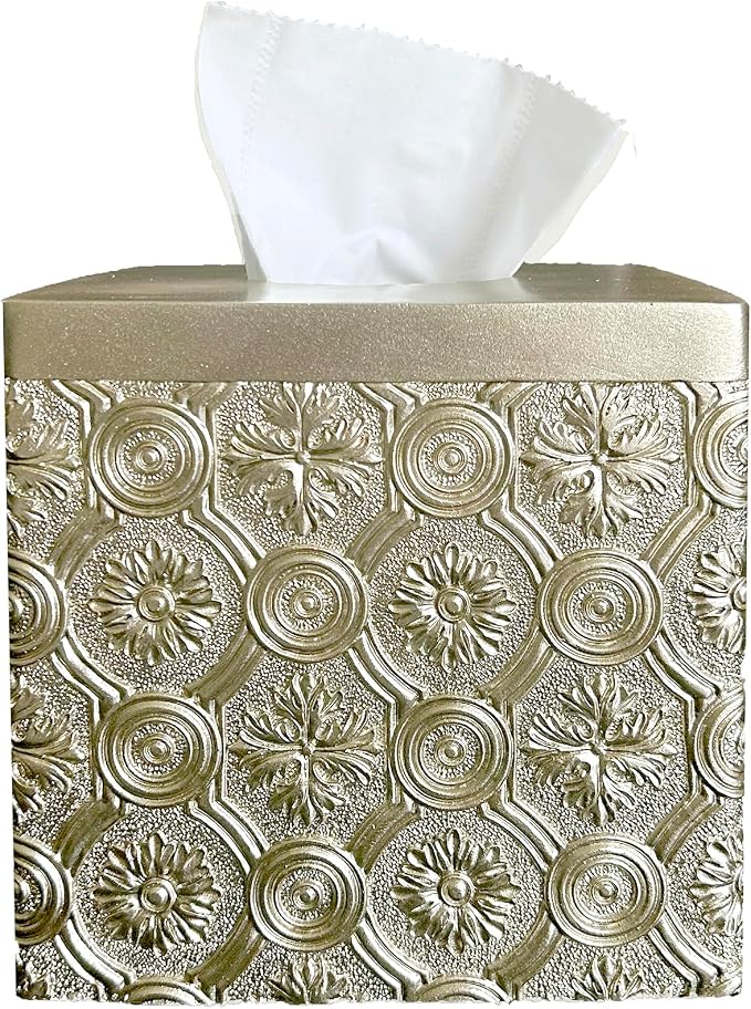 Hymmah Modern Square Tissue Box Cover Holder,Bathroom Accessories Decor Unique Design Tissue Box Cover for Bathroom Vanity Counter Tops Also Great for Bedrooms and Living Rooms (Gold)
