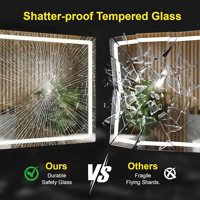 LED Bathroom Mirror with Lights, 30"x50" Lighted Vanity Mirror for Wall | Anti-Fog, Dimmable 3 Color Light, Backlit+Frontlit, Shatterproof Tempered Glass, Memory Function