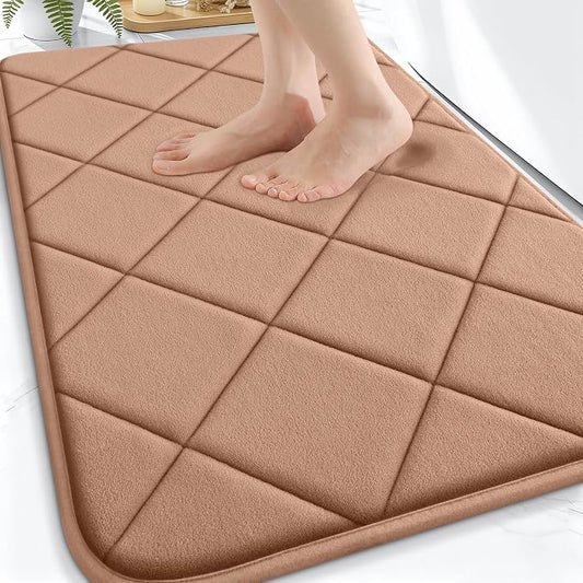 OLANLY Memory Foam Bath Mat 30x20, Ultra Soft and Absorbent Bathroom Rugs | Dark Beige, Quick Dry, Machine Washable Shower Bath Rugs, Comfortable Bath Carpet for Bathroom Floor, Tub and Shower