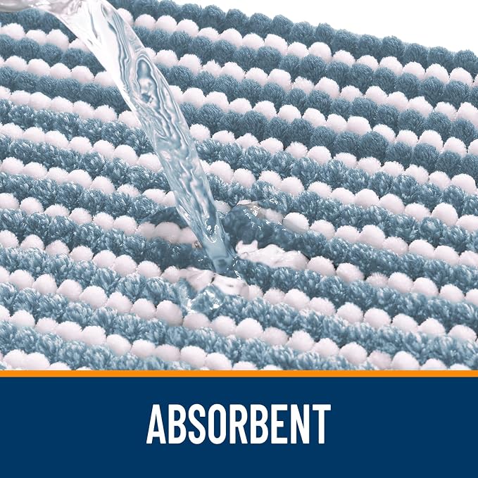OLANLY Small Bathroom Rugs 24x16, Chenille Striped Bath Rugs, Airy Blue | Extra Soft Absorbent, Rubber Backing, Machine Wash Dry, Bath Mats for Bathroom Floor, Tub and Shower, Home Decor Accessories