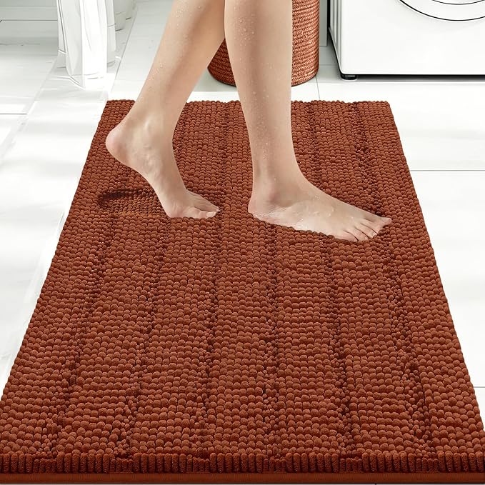 Bcoimo Bath Rug Mat,36x24 Chenille Extra Soft Burnt Orange Bathroom Tub Mat | Non Slip with Rubber Backing Bathroom Rugs;High Absorbent And Quick Dry Microfiber mat; Machine Washable;Extra Soft Bath Rug