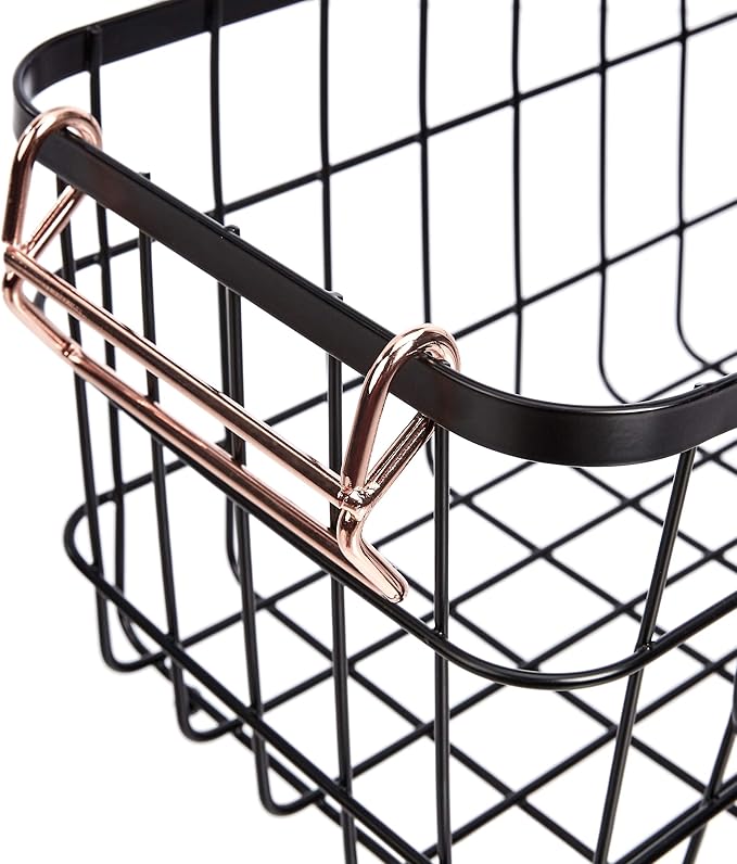 Amazon Basics Stackable Metal Wire Rectangular Storage Baskets for Kitchen, Bathroom or Pantry Organizing, 2 Count, Black (Pack of 4)