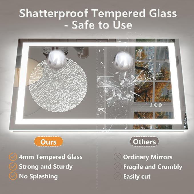 26x36 Inch LED Bathroom Mirror, Backlit and Front Lights | Dimmable Lighted Vanity Mirror for Wall, Anti-Fog, Memory, Shatter-Proof, ETL Listed (Horizontal/Vertical)