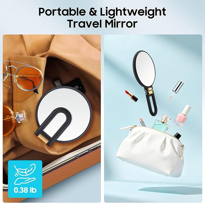 80X Magnification Vanity Mirror, 360° Adjustable Handle, Foldable Double-Sided Mirror, Handheld/Wall-Mounted/Desk-Mounted, Suitable for Makeup, Eyebrow Grooming, Portable Beauty Tool (Black)