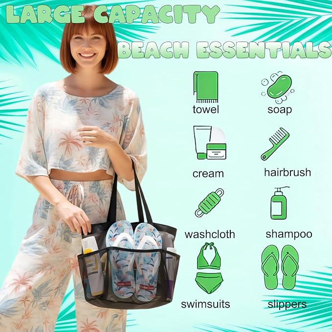 Mesh Shower Caddy Portable - 9 Pockets, Shower Bag for Dorm Room Camping | 2 Handle Quick Dry Shower Bag College Dorm Room Essentials Large Capacity Hanging Basket for Bathroom Travel Swimming Gym