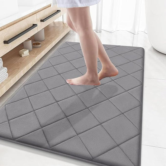 OLANLY Memory Foam Bath Mat 59x34, Ultra Soft and Absorbent Bathroom Rugs | Medium Grey, Quick Dry, Machine Washable Shower Bath Rugs, Comfortable Bath Carpet for Bathroom Floor, Tub and Shower
