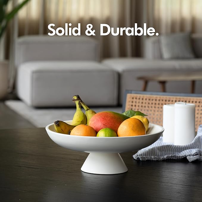 KIVY Concrete Fruit Bowl for Kitchen Counter - Large Decorative Bowl | Home Decor - Modern Fruit Basket for Entryway Table - Pedestal Bowl - Decorative Bowls for Home Decor -White Fruit Bowl Decor