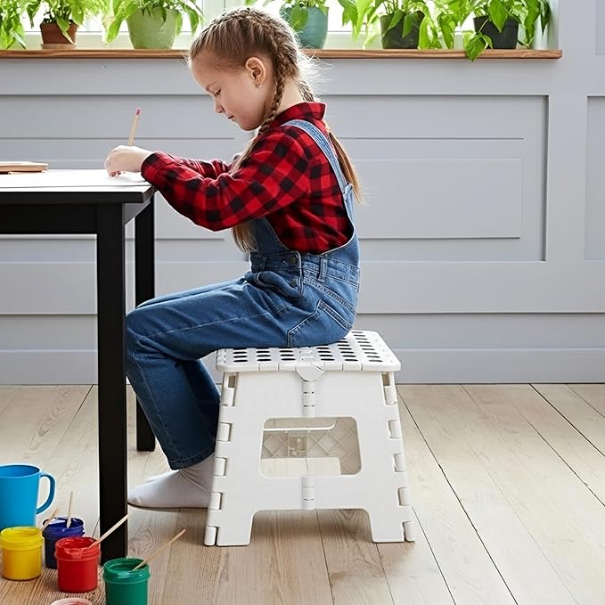 Utopia Home Folding Step Stool 9 Inch, Anti-Slip, White, 1-Pack | Foldable step stool with anti-slip surface, built-in handle, and 300 lbs support for safe home use.