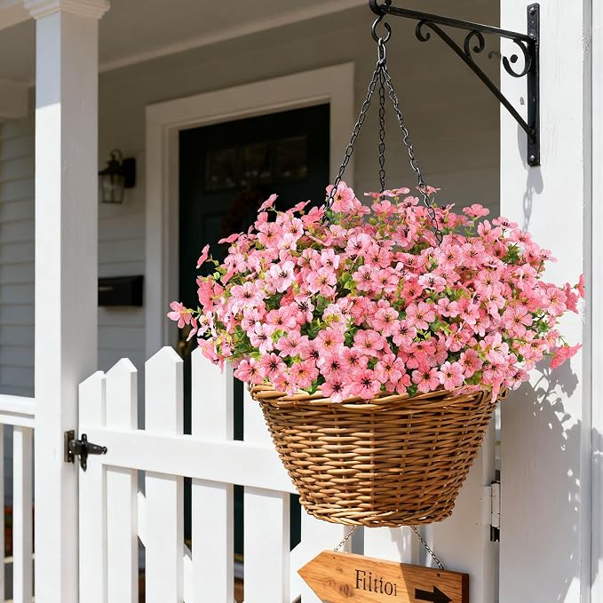 16PCS Artificial Pink Flowers for Outdoors, Fake Silk Pink Flowers | for Hanging Baskets, Window Boxes & Planters, Porch, Yard, Garden, Patio, Spring Summer Outdoor Home Decorations